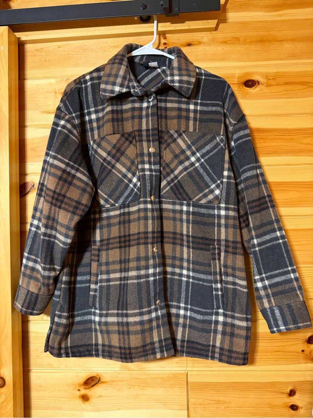 Divided Plaid Shirt Jacket in Black, Brown and Cream